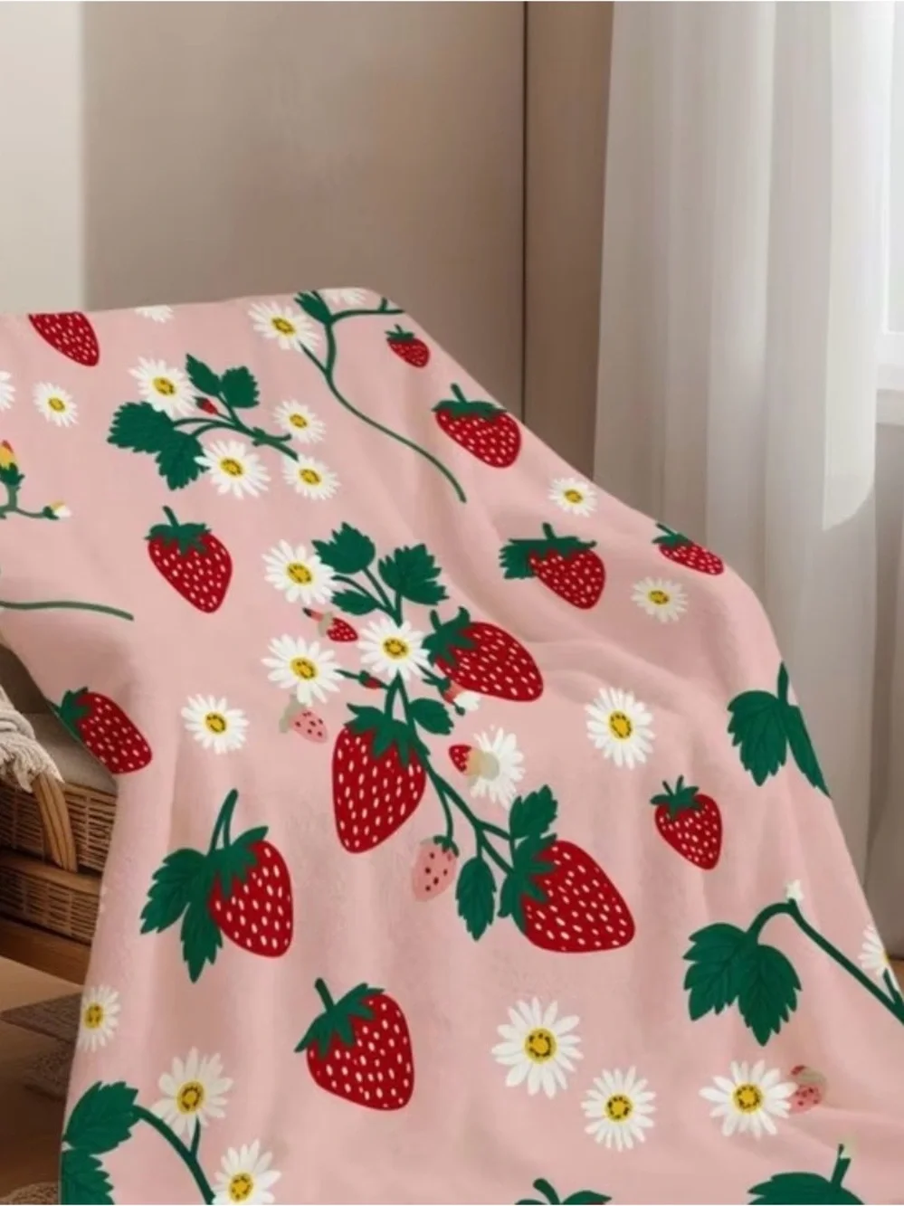 Pink Strawberry & Daisy Throw Blanket
